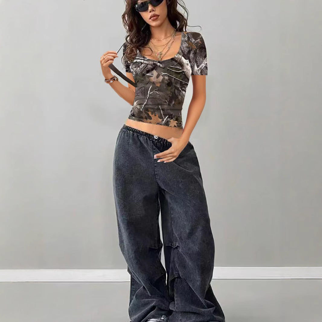 Lune London trendy V neck camo women's T-shirt