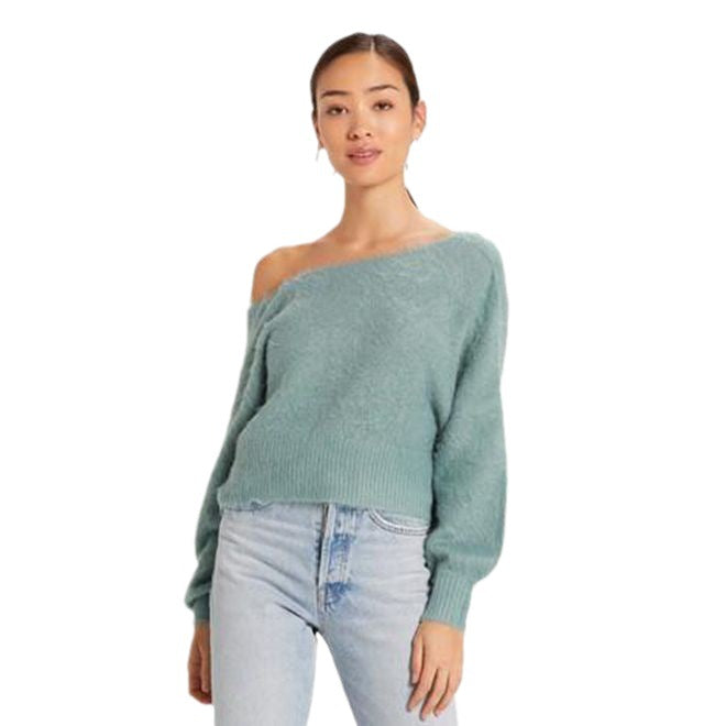 Women Off-Shoulder Sweater in soft Mohair blend with/bulky sleeves Lune London