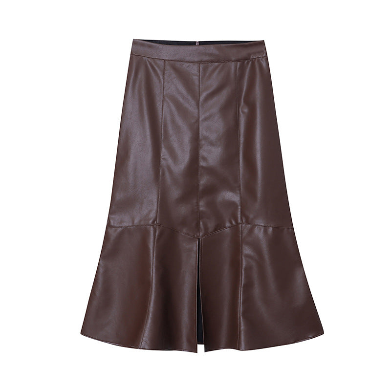 Ladies Elegant Leather Skirt with Flared Cut Chic & Stil