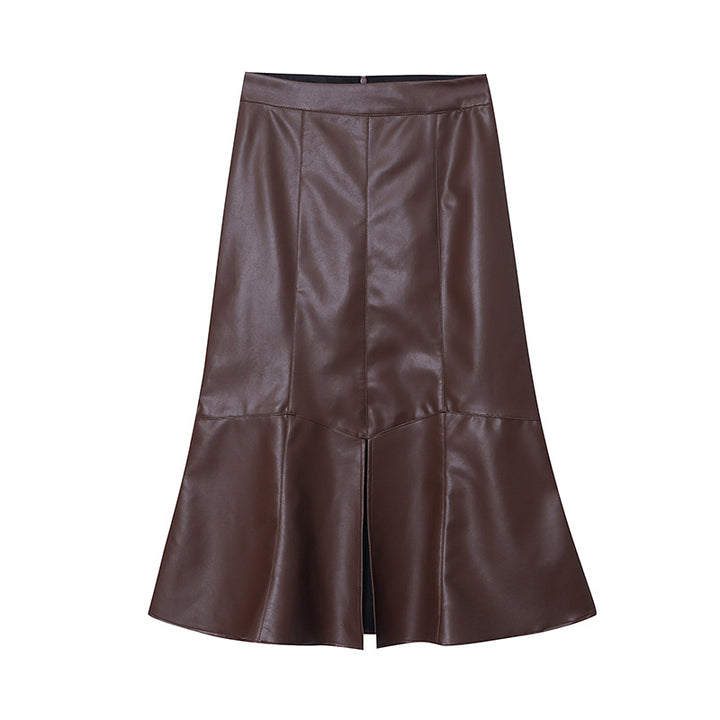 Ladies Elegant Leather Skirt with Flared Cut Chic & Stil