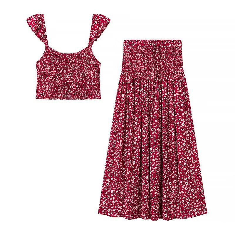 Women's set consisting of a crop top and a flared maxi skirt with floral patterns Lune London