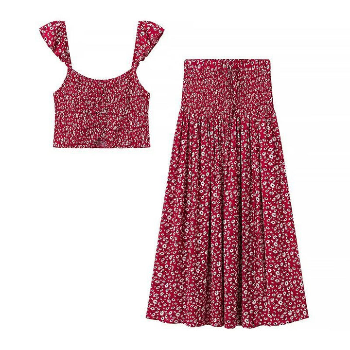 Women's set consisting of a crop top and a flared maxi skirt with floral patterns Lune London