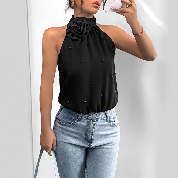 Women Elegant halter neck top with floral accents Lune London