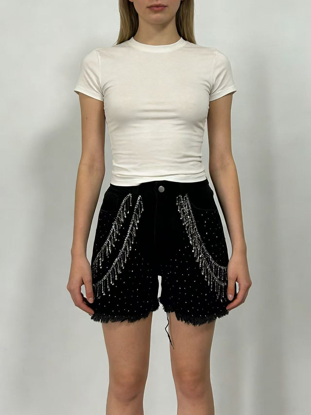 Women's Designer Denim Shorts with Trendy Chain Decorations Lune London