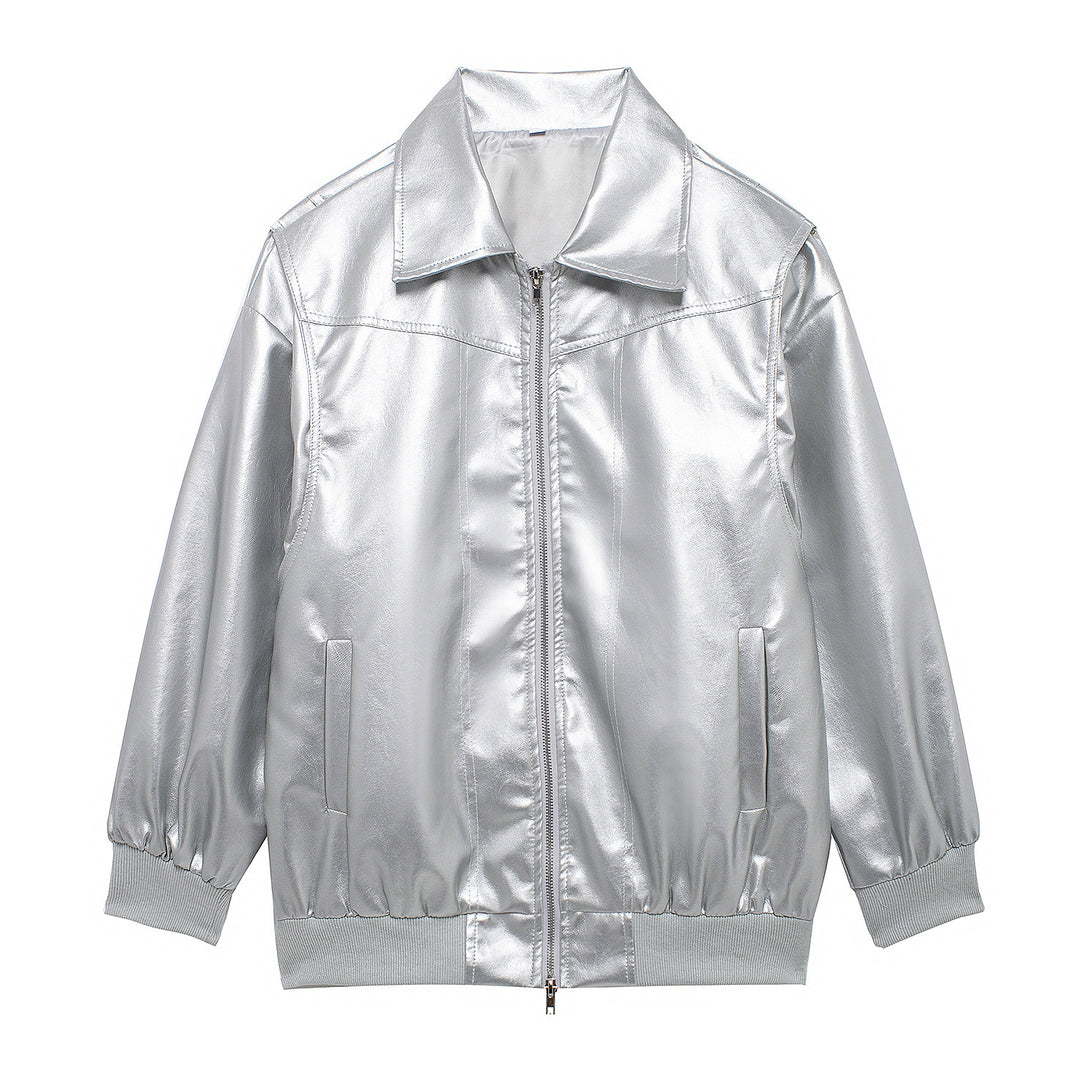 Faux leather jacket for women with elastic cuffs and a high collar Lune London