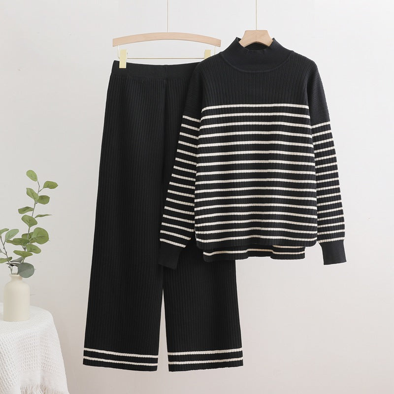 Comfortable knit loungewear set for women with cross stripe details Lune London