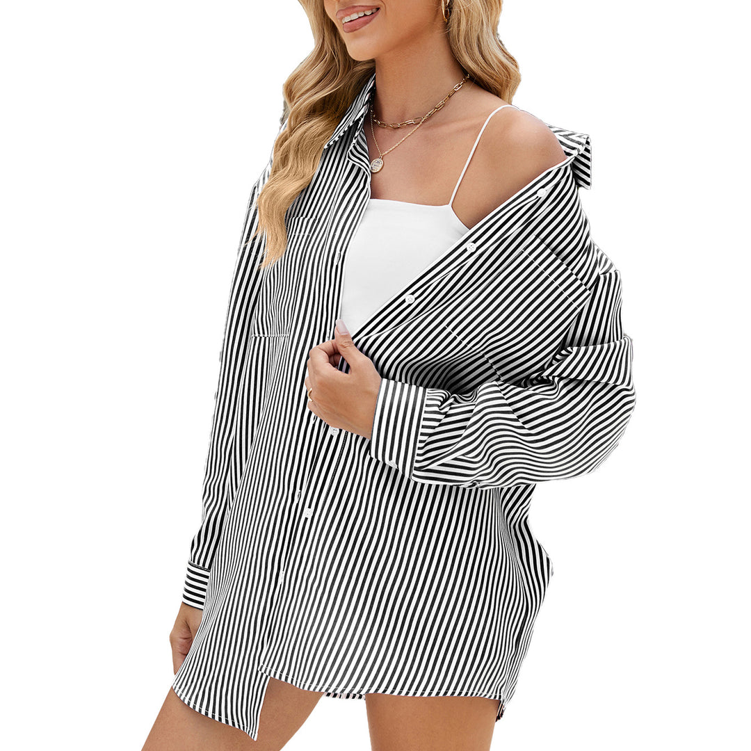 Casual oversized shirt for women with a subtle striped pattern and button details Lune London