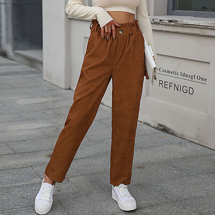 Textured high-waisted pants for women with elastic waistband Lune London