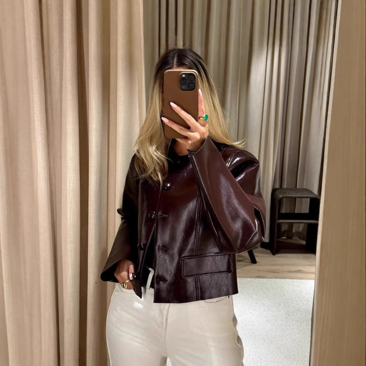 Fashion faux leather jacket for women in a classic style with large pockets Lune London