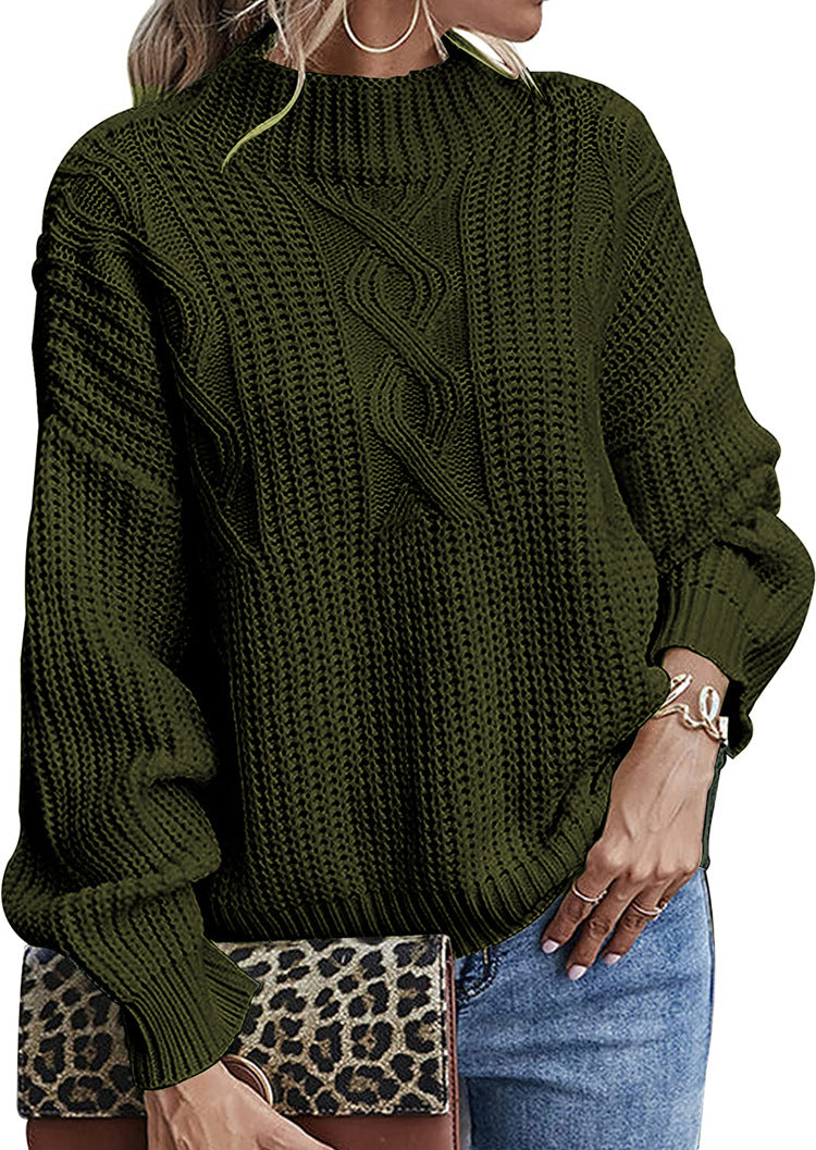 Chunky knit sweater for women with high collar and decorative raised pattern Lune Londonl