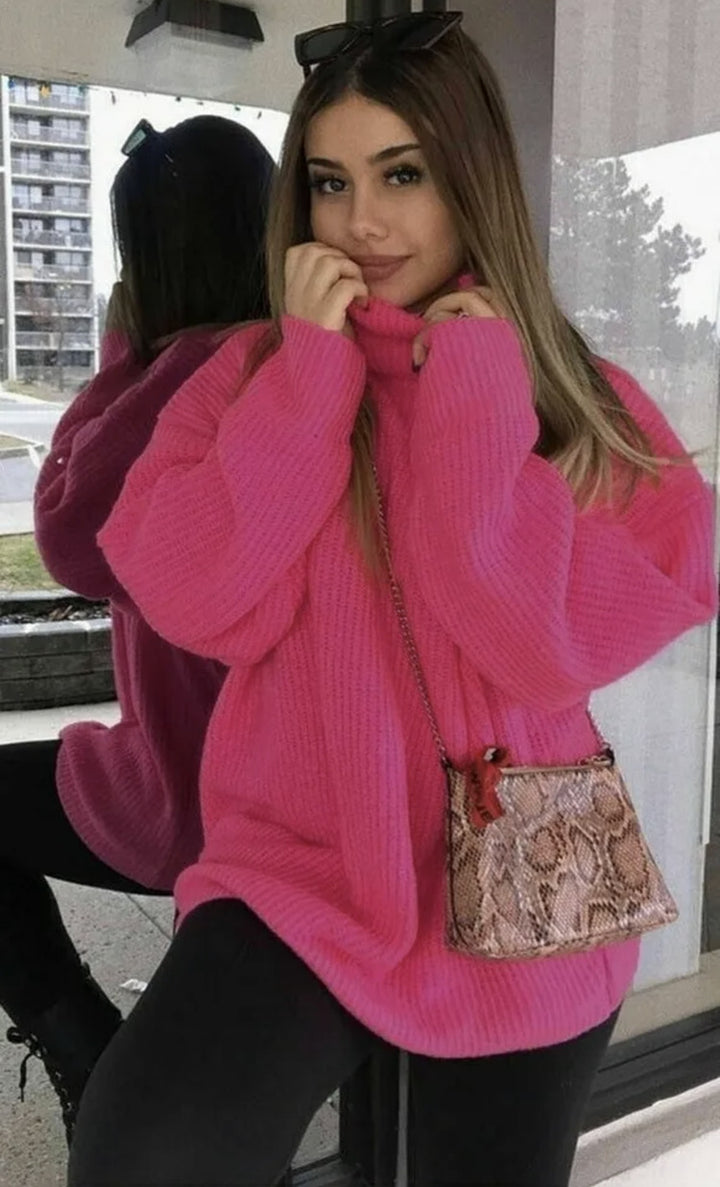 Pull en maille pour femmes avec col montant et coupe haute Chic & Stil