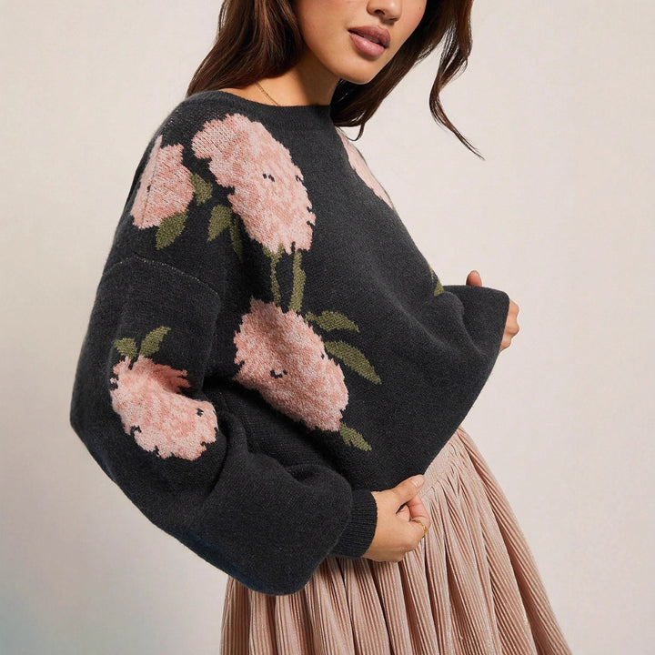Casual knitted sweater for women with floral design Lune London