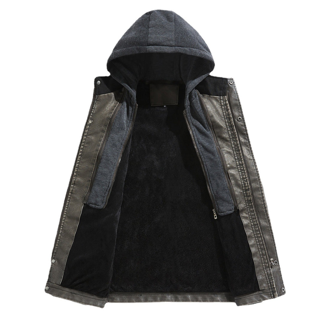 Men's faux leather jacket with hidden hood Lune London