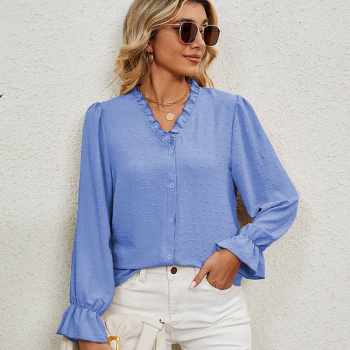 Women's blouse with ruffled details and puff sleeves Lune London