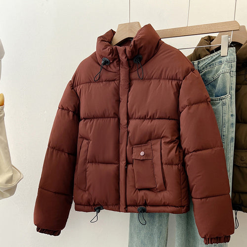 Fashionable short reversible jacket for women with high collar and practical pockets Lune London