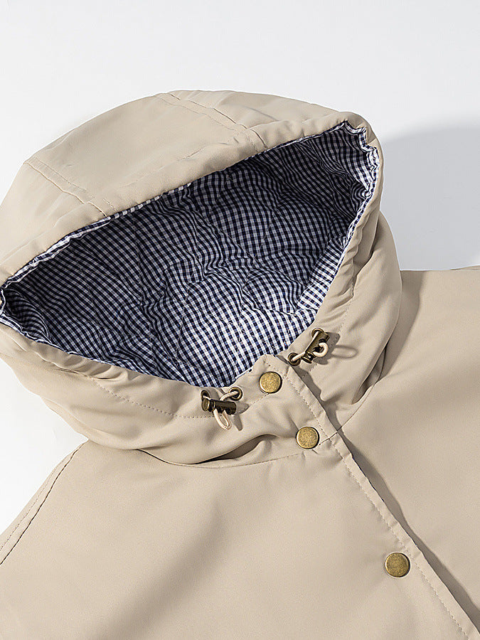 Stylish transition jacket for women with hood and snap button closure Lune London