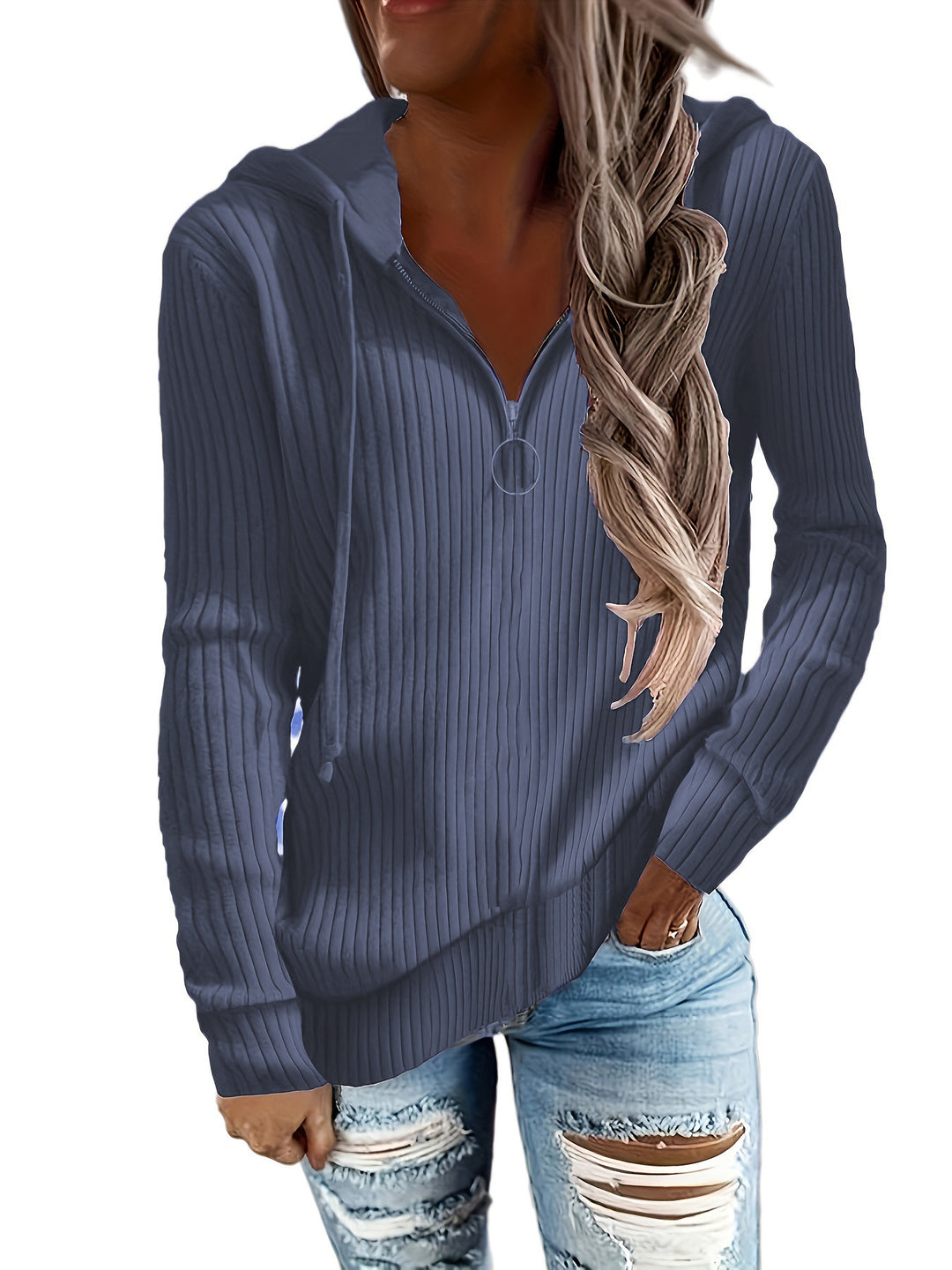 Ladies zip hoodie with ribbed structure and practical details Lune London