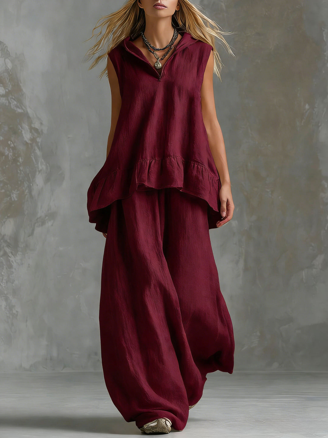 Women's Casual Long Sleeve Blouse with Ruffles and Hood Lune London
