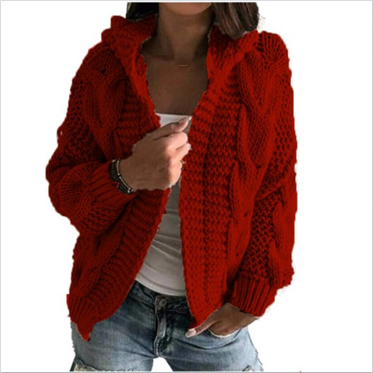 Ladies chunky knit cardigan with open collar and voluminous sleeves Lune London