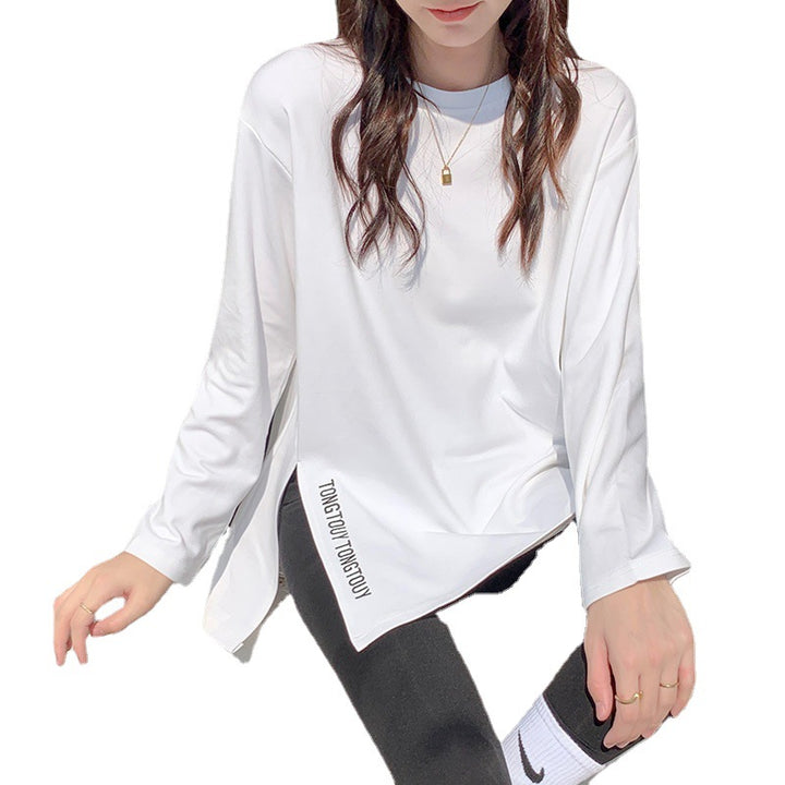 Women's casual long sleeve shirt with asymmetrical cut and all-over design Chic & Stil