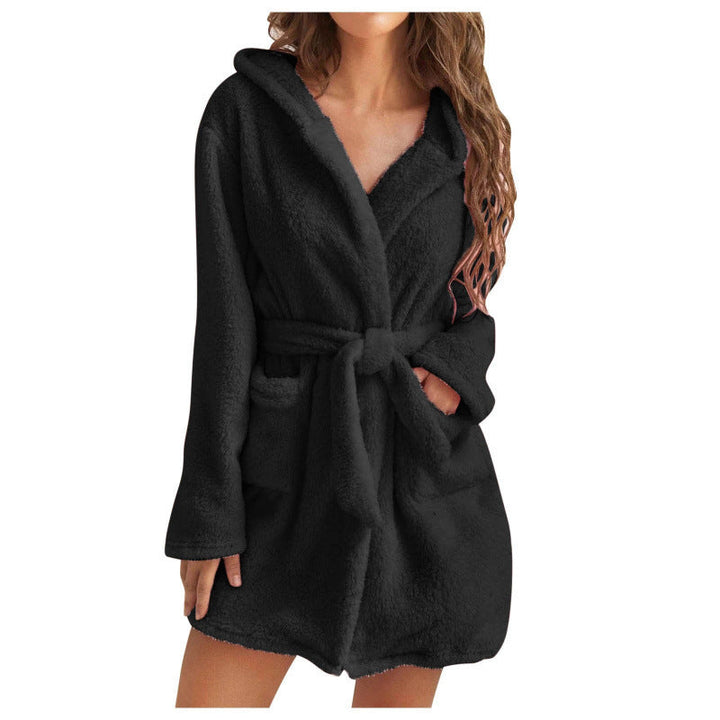 Women's Fleece Robes with Practical Pockets and Cozy Hooded Design Lune London