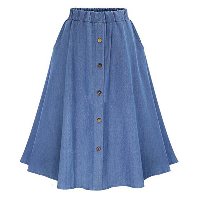 Women Long Denim Skirt with Button Details Chic & Stil