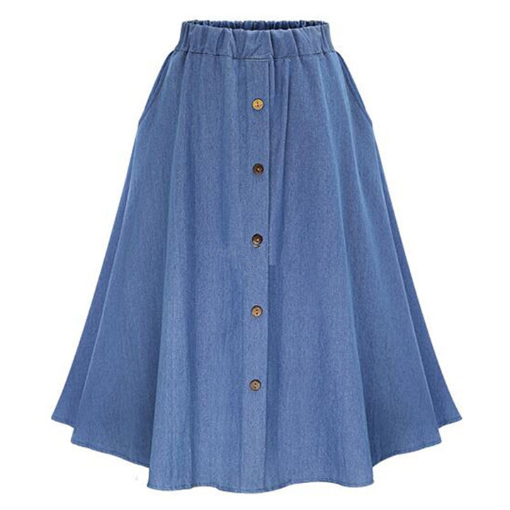 Women Long Denim Skirt with Button Details Chic & Stil