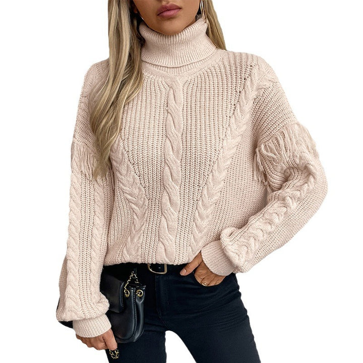 Knit sweater for women with high collar and cable pattern Lune London