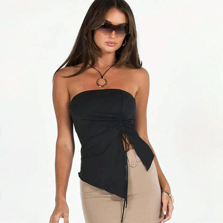 Top à volants pour femmes avec liens sur le côté et coupe asymétrique Chic & Stil