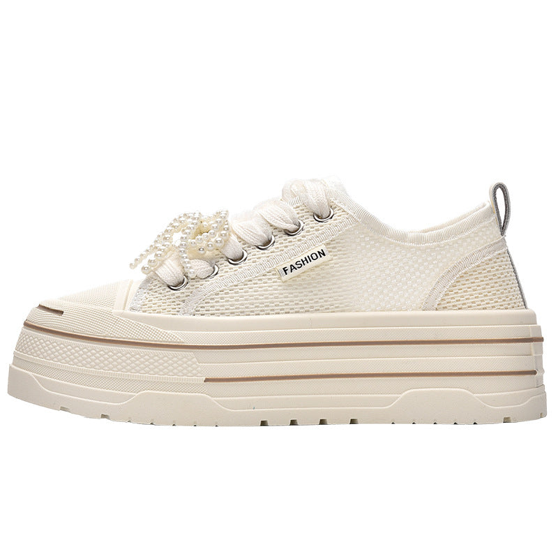 Ladies Platform Sneakers with Fashionable Mesh Upper Material and Trendy Pearl Details Lune London