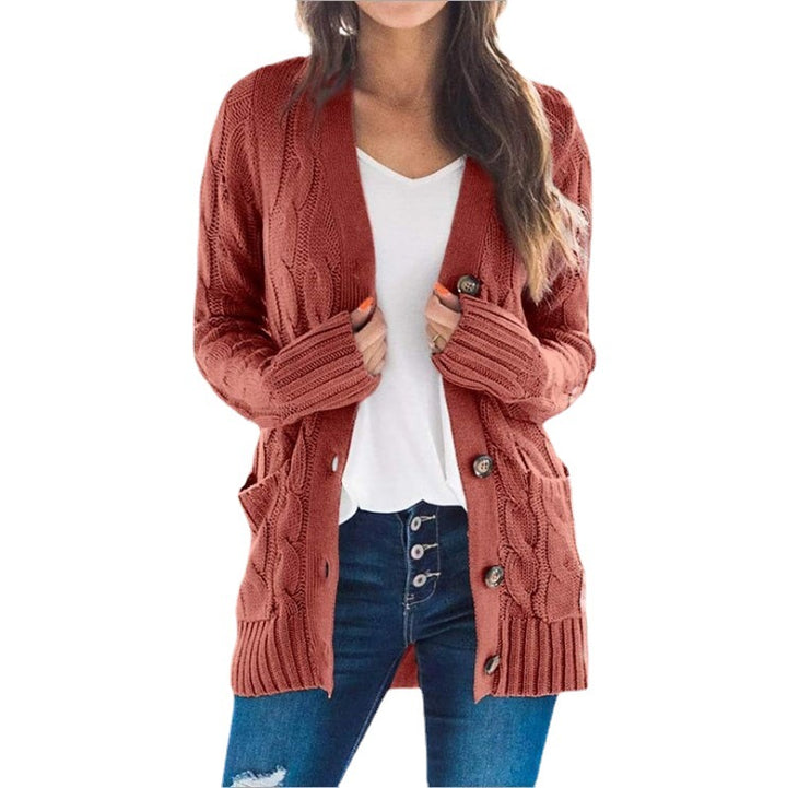 Knitted jacket for women with diamond patterns and large buttons Lune London