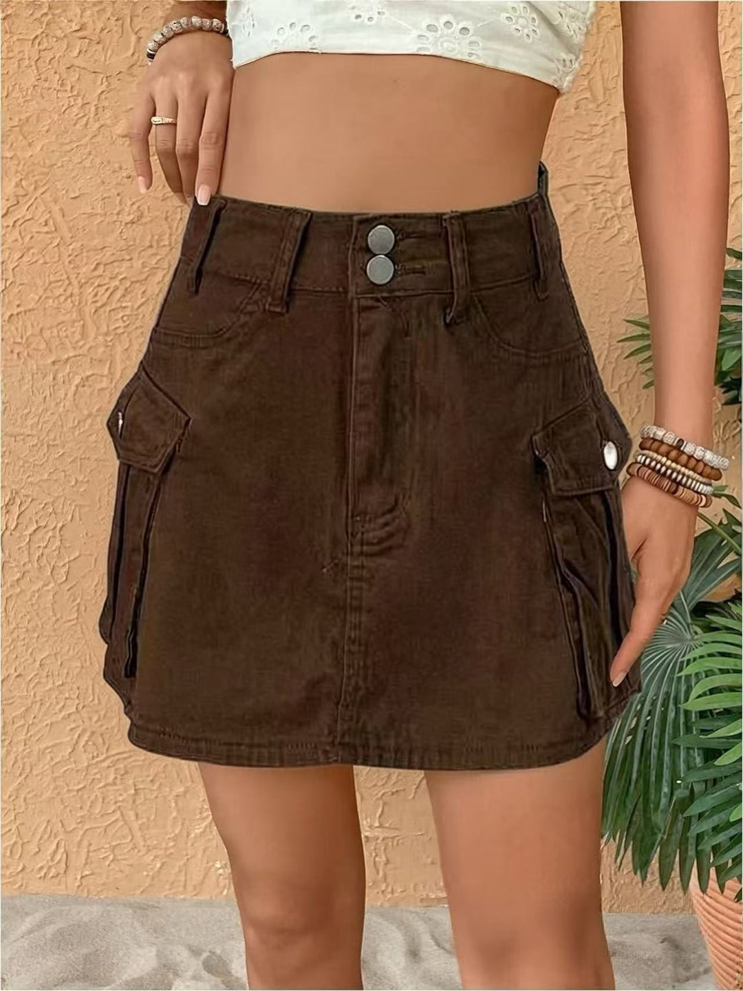 Women's denim mini skirt with patch pockets and modern details Lune London