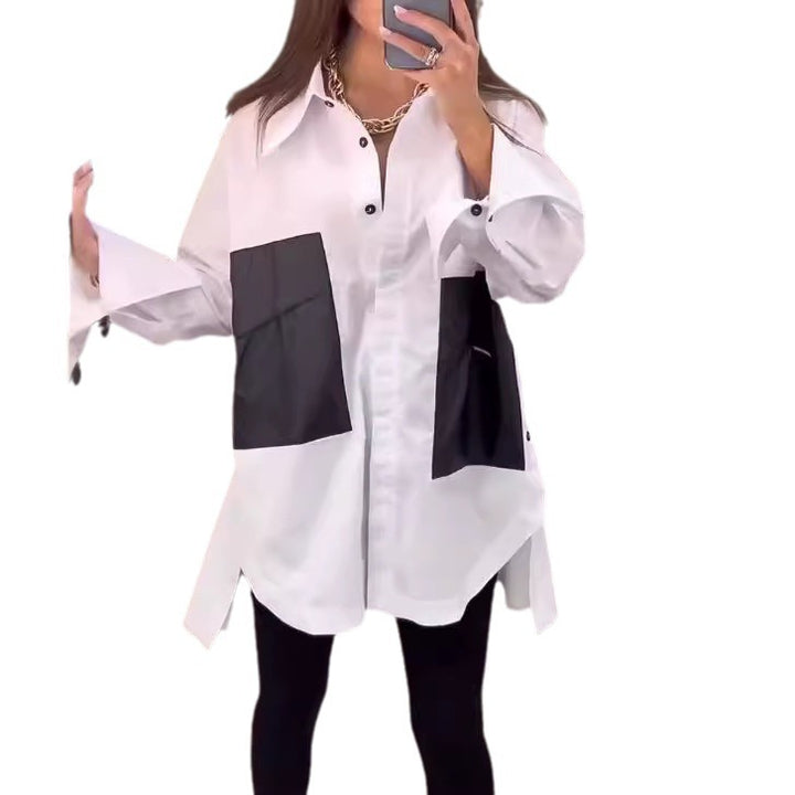 Chemisier long femme avec poches contrastées élégantes Chic & Stil
