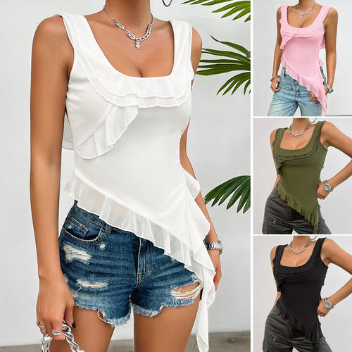 Sleeveless tank top for women with ruffle details and a seductive square neckline Lune London