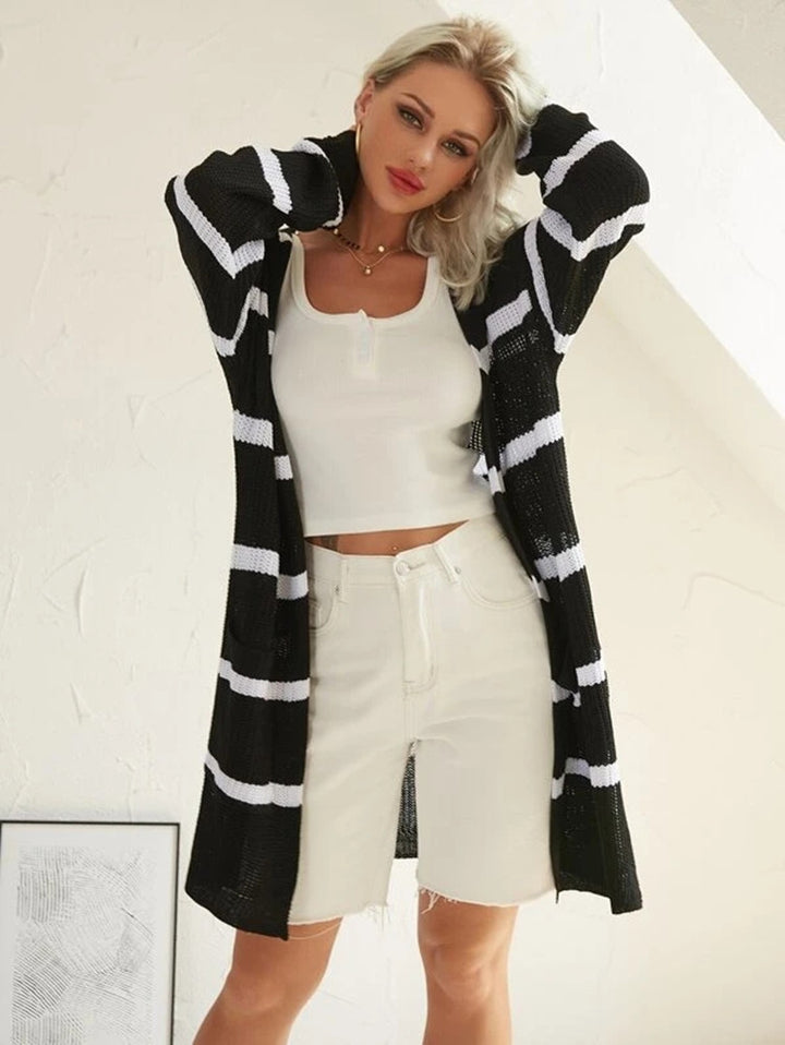 Casual knit cardigan for women with striped design and open front Lune London