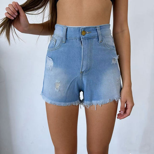 Ladies Designer Denim Shorts with Fringes and Frayed Hem Lune London