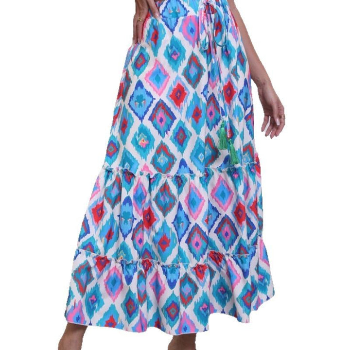 Maxi flared skirt for women with ruffle design and adjustable waist Lune London