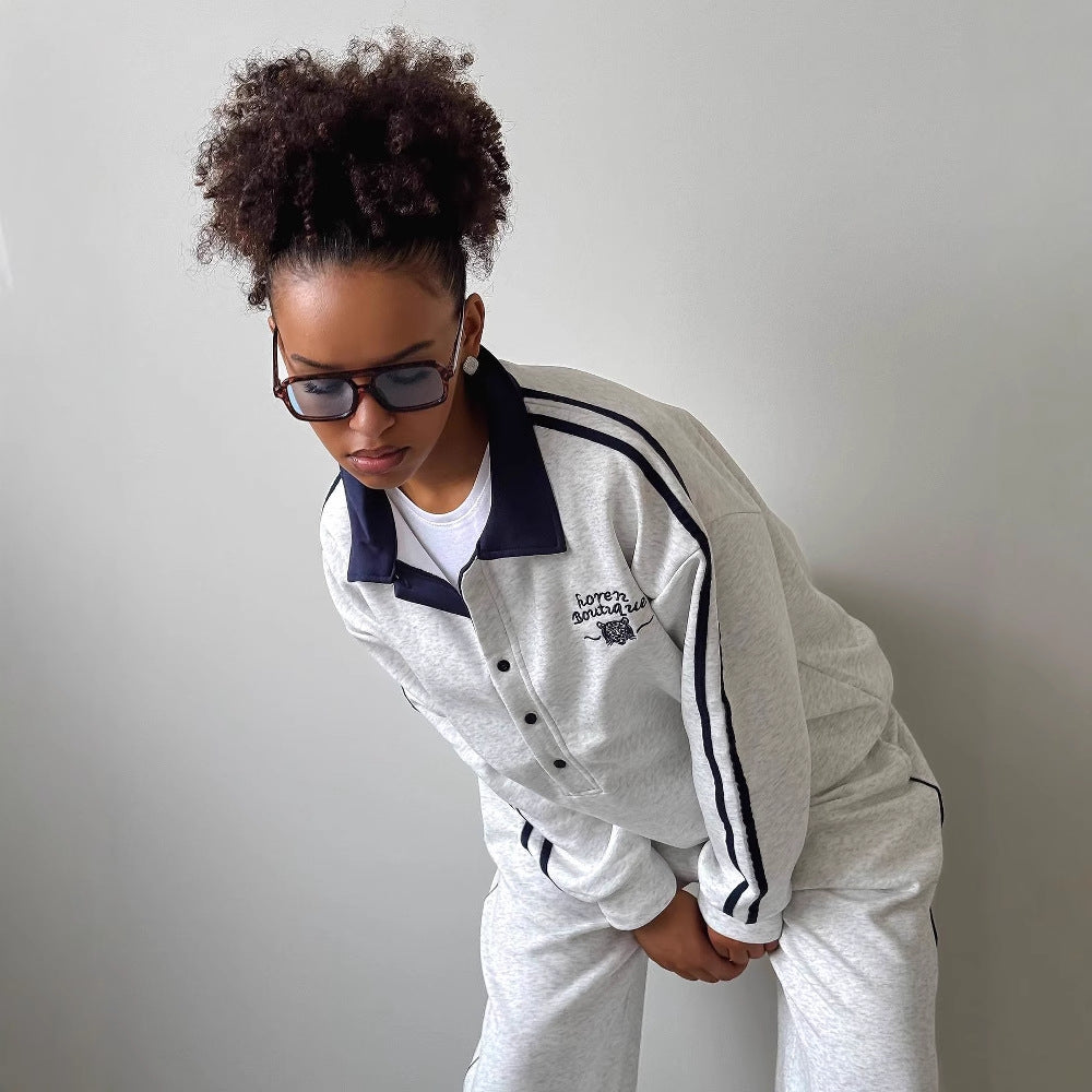 Women’s sporty leisure set with a trendy collar and wide legs Lune London