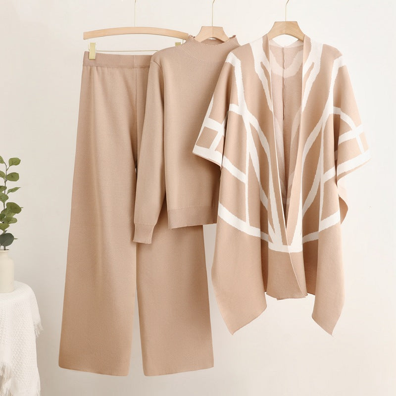 Trendy knit loungewear set for women with graphic poncho design Lune London