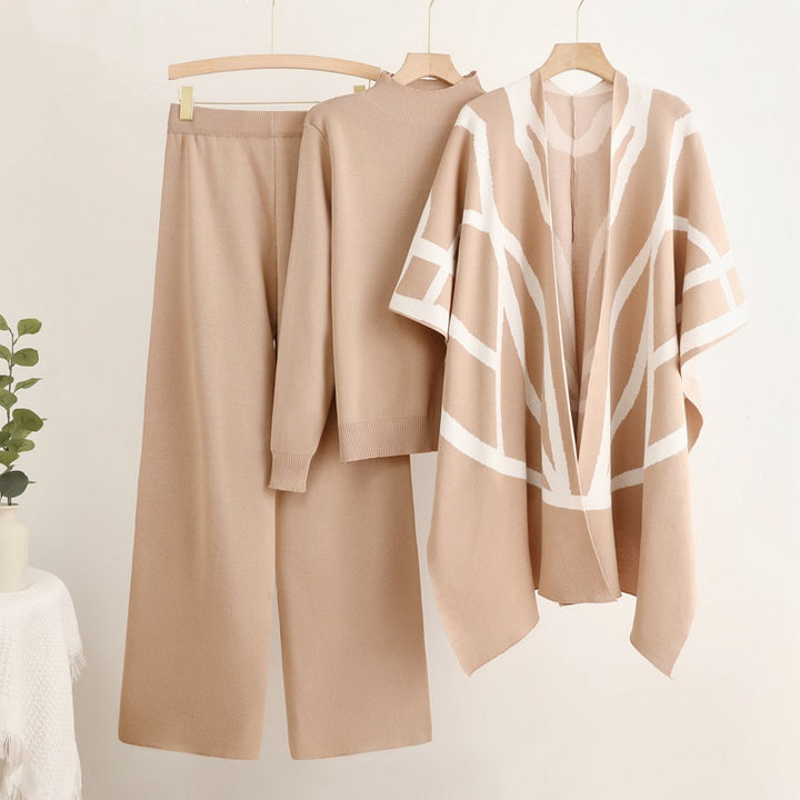 Trendy knit loungewear set for women with graphic poncho design Lune London
