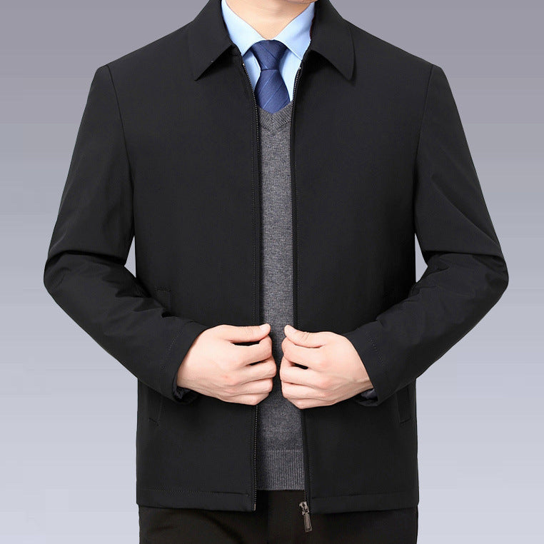 Temperature-regulating transition jacket for men with practical high collar Lune London