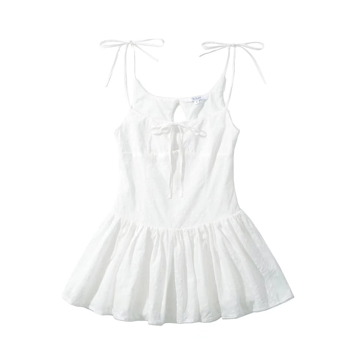 Airy summer dress for women with adjustable spaghetti straps and ruffled hem Lune London
