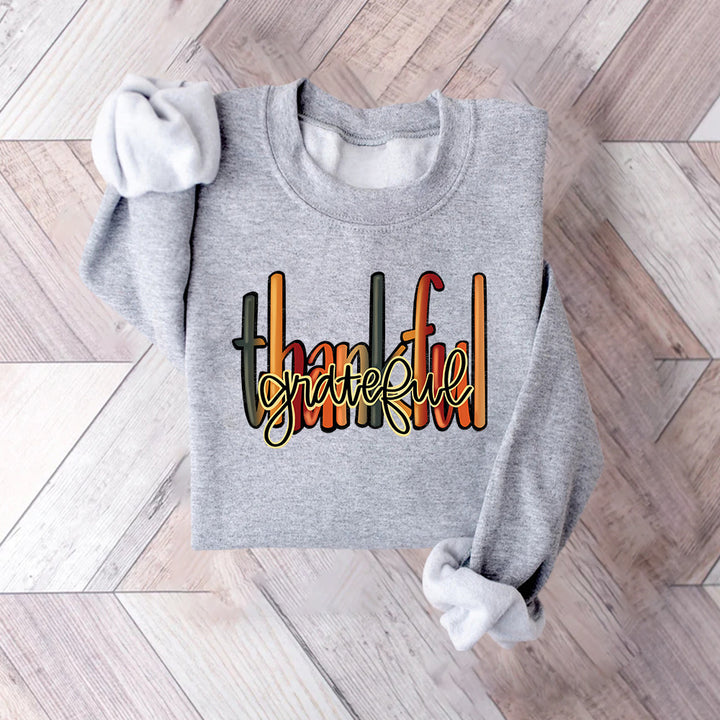 Sweatshirt pour femmes avec lettrage créatif "thankful" et coupe confortable Chic & Stil