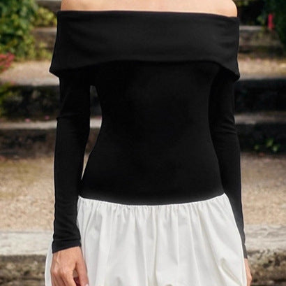 Off-shoulder cocktail dress for women with voluminous skirt and decorative belt Lune London