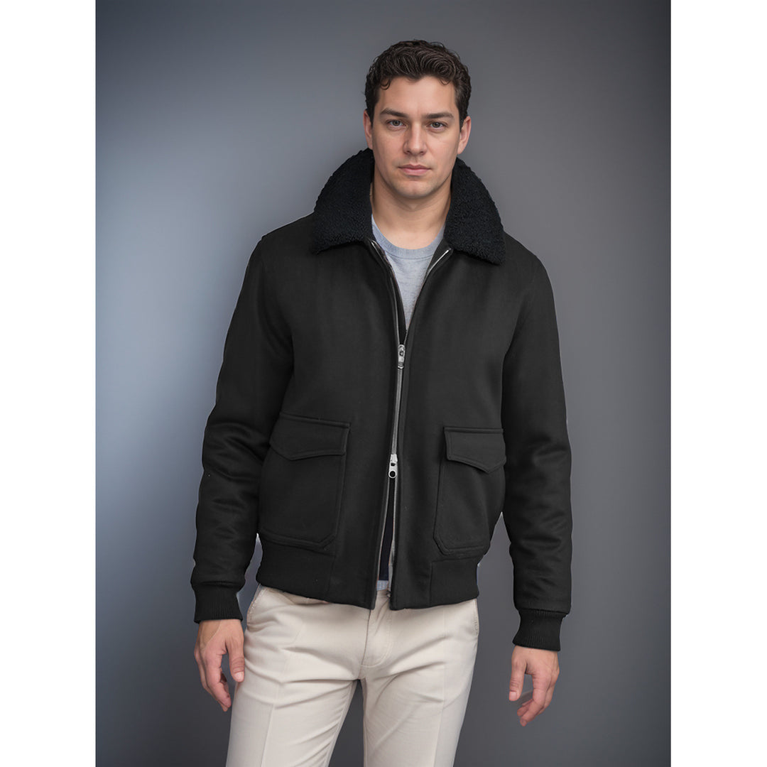 Soft winter jacket for men with faux fur collar and patch pockets Lune London
