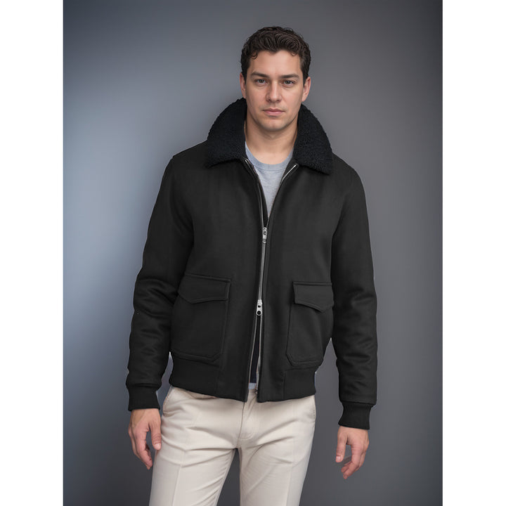 Soft winter jacket for men with faux fur collar and patch pockets Lune London