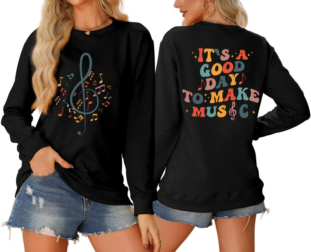 Sweatshirt pour femmes avec motif musical et lettrage créatif Chic & Stil