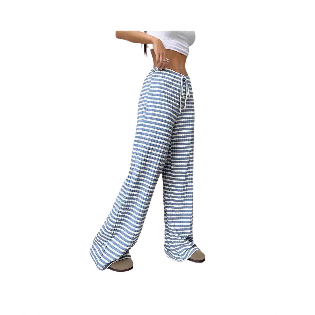 Wide striped palazzo pants in lightweight cotton for women with tie belt Lune London
