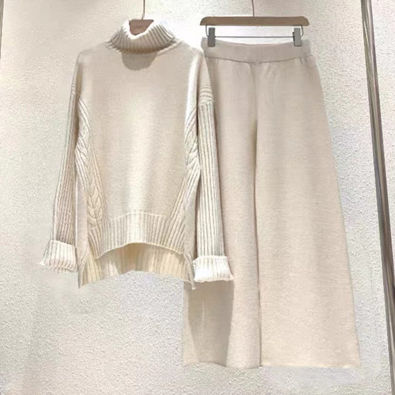 Lune London women's knit set with high neck and flared leg