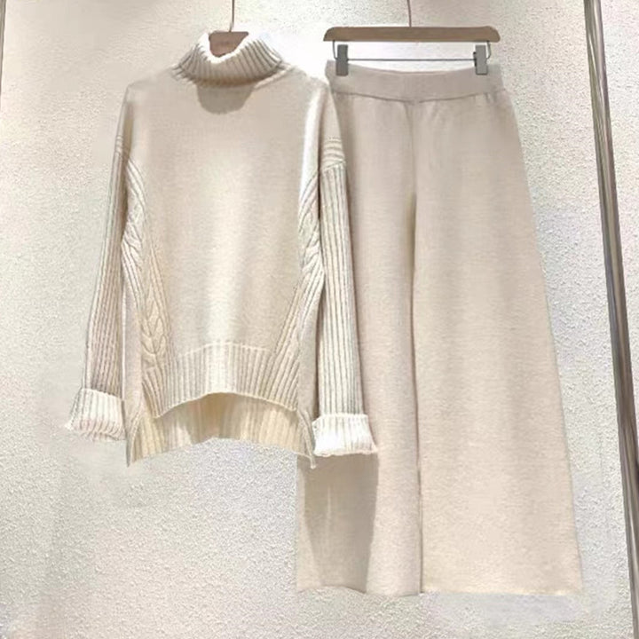 Lune London women's knit set with high neck and flared leg